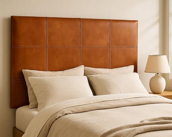 Moroccan Leather Headboard Wall Mounted – Tan Brown Handmade Bed Backrest, Custom Size Upholstered Headboard, Boho Bedroom Decor