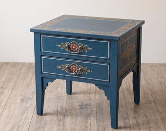 Moroccan Hand Painted Side Table | Nightstand with Drawers | Boho End Table | Handmade Wooden Bedside Table | Small Medium Large