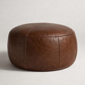 Brauner Leder Pouf - Handgefertigter Echtleder Ottomane, Runder Boho Fußhocker, Bodenkissen Dekor (nur Bezug)