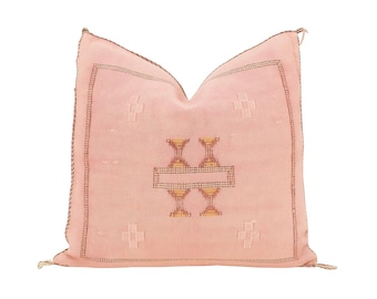 Pink Moroccan Cactus Silk Pillow Cover 20x20 – Handmade Sabra Boho Cushion