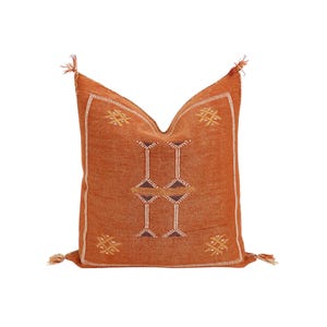 Handwoven Rust Orange Cactus Silk Pillow Cover, Moroccan Berber Sabra Cushion, Boho Decor