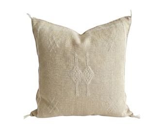 Moroccan Sand Cactus Silk Pillow Cover 20x20 – Hand Embroidered Sabra