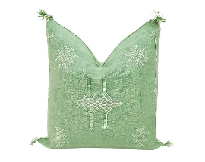 Handmade Moroccan Cactus Silk Pillow Cover - Sage Green Berber Cushion