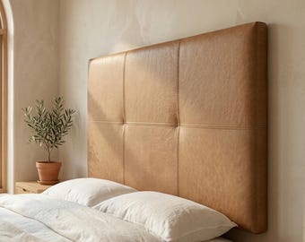 Cabecero de cuero marroquí hecho a mano / Decoración de dormitorio estilo boho en color marrón arena