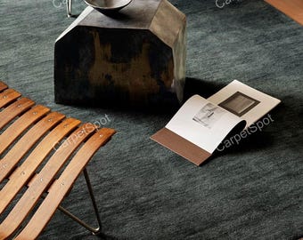 Hand-Knotted New Zealand Wool Rug | Solid Denim Blue, Modern Minimalist