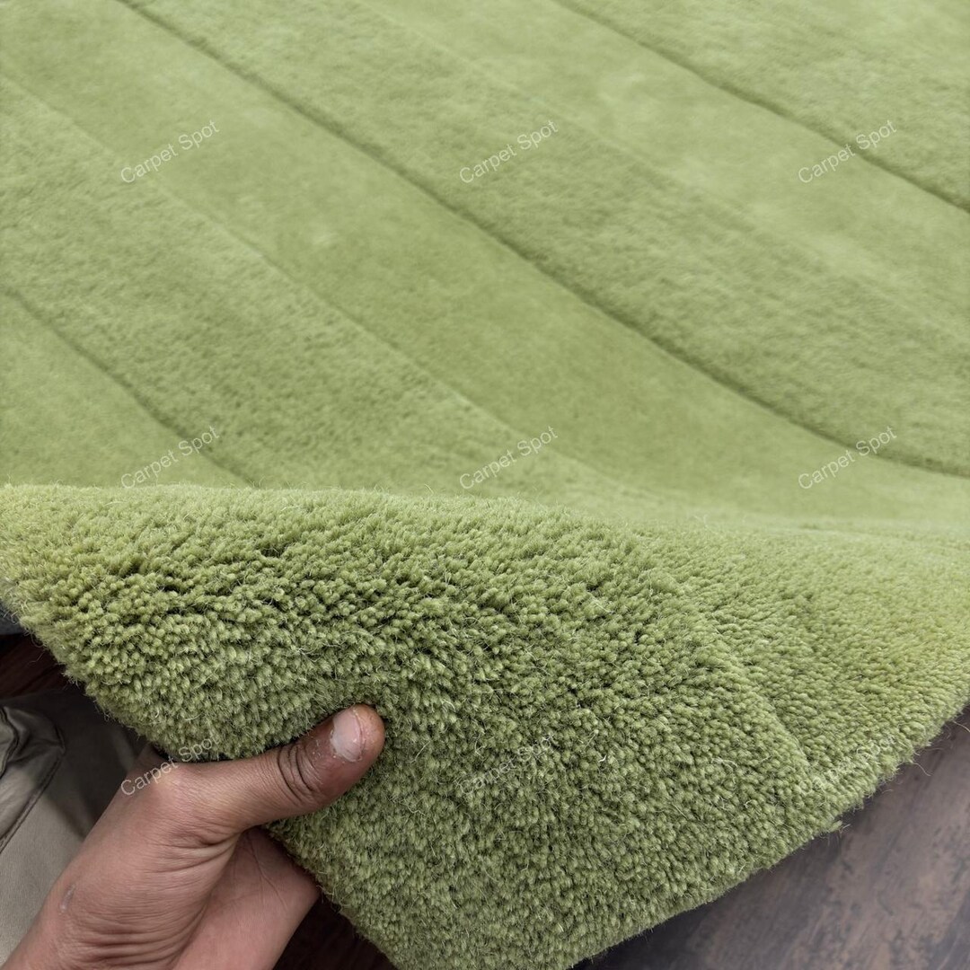 Hand Tufted Olive Green Wool Area Rug | Modern High-low Pile Carpet ...