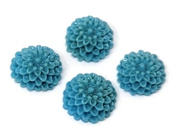 Blue Dahlia Flower Cabochon - Turquoise Resin Craft Flower - 10mm x 4.5mm - Chrysanthemum - Mum - Bulk - DIY - Plastic Flower