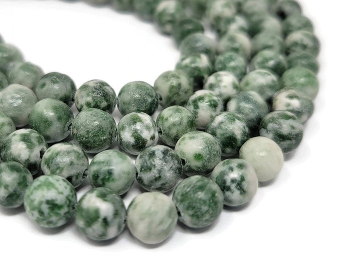 Green Tree Agate 6mm Round Bead - 61 beads - Green Spot Jasper - green and white spotted stone - whole strand