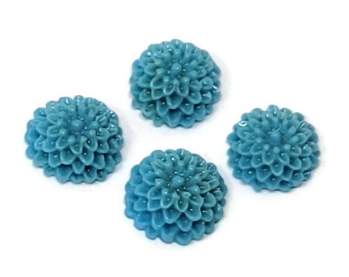 Blue Dahlia Flower Cabochon - Small Plastic Craft Flower - 10mm by 4.5mm - Chrysanthemum - Mum - Bulk - DIY