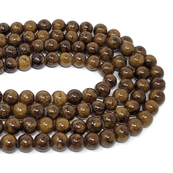 Bronze Brown Mountain Jade 6mm Round Bead - 66 beads - Whole Stand - imitation tiger's eye dyed marble - Root Beer Mashan Jade