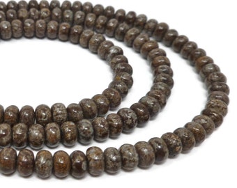 Brown Snowflake Obsidian Rondelle Bead - 6x4mm - whole Strand - 96 beads - dark brown and white spotted natural stone abacus