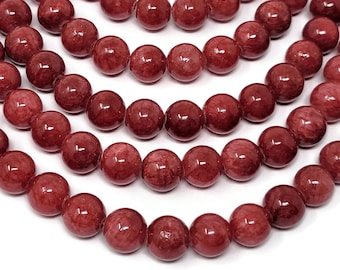 Cranberry Red Mountain Jade 10mm Round Bead - Whole Strand - 39 beads -Mashan jade - pomegranate marble