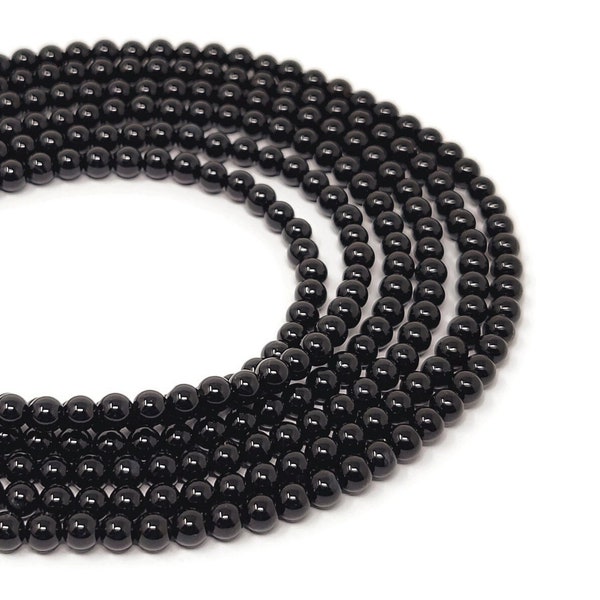 Black Agate 4mm Round Bead - 92 Beads - whole strand - shiny glossy black stone