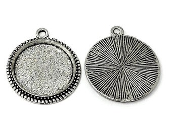 Twenty Antique Silver 16mm Tray Bezel Cabochon Settings - 20 pieces - Tibetan Silver Style Blank - 23mm by 20mm by 2mm - sunburst back