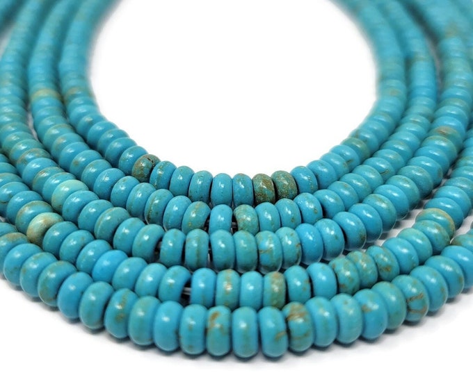Blue Turquoise Rondelle or Abacus Bead - 4.5mm by 2mm - around 160 beads - Whole Strand - sky blue synthetic turquoise saucer spacer