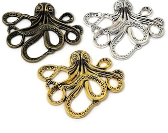 Octopus Embellishment - 43x36x6mm - Antique Silver, Antique Bronze or Gold Finish Octopuses - DIY kraken pendant beach decoration