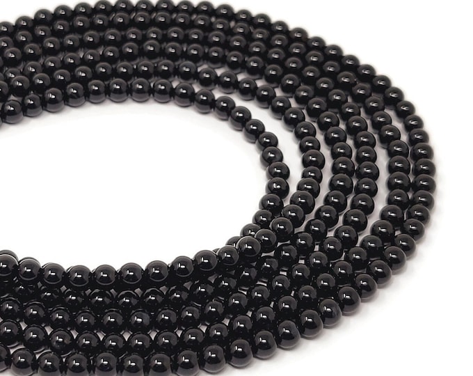 Black Agate 4mm Round Bead - 92 Beads - whole strand - shiny glossy black stone