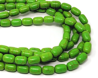 Green Barrel Bead - 12mm by 8mm - 34 beads - whole strand limesynthetic turquoise oval or capsule