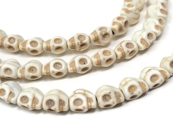 Bone White Howlite Small Skull - 8x7x6mm - 49 beads - whole strand - ivory synthetic turquoise skulls