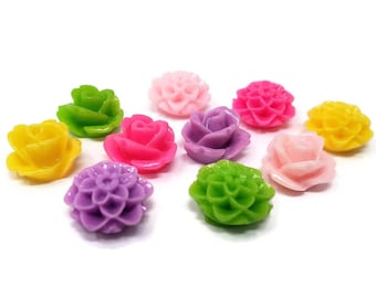 Flower Cabochon Mix: Pink, Purple, Yellow, Green - 10mm