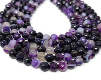 Purple Madagascar Agate Faceted 6mm Round Bead - 61 beads - whole strand