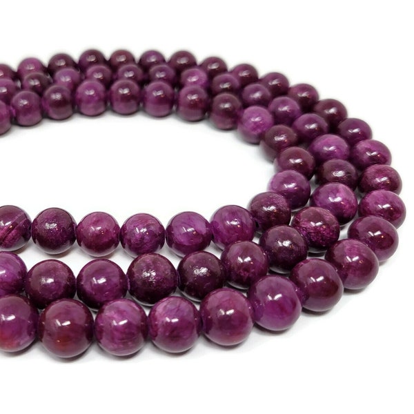 Grape Purple Mountain Jade 10mm Round Bead - Whole Strand - 39 beads - Eggplant Aubergine Mashan - marble