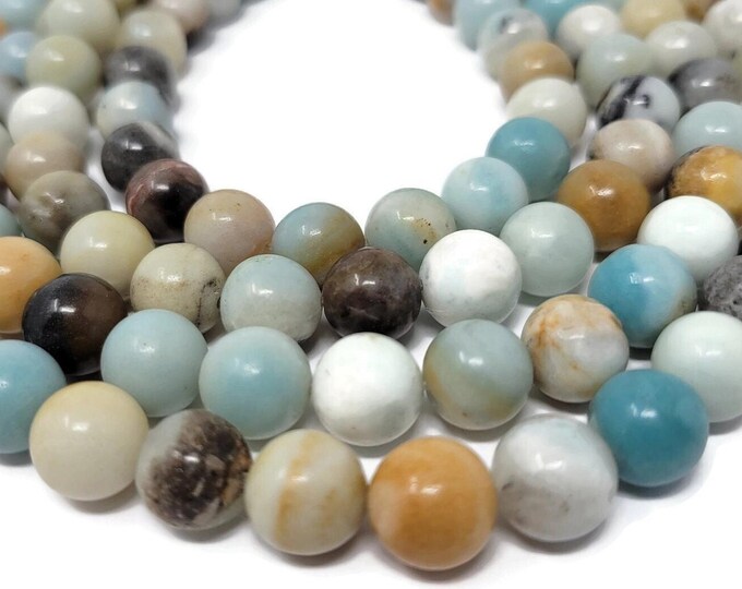 Amazonite Round Bead Strand: Mixed Color Stone, 10mm, 37 Beads
