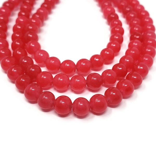 Pink Strawberry Lemonade Jade 6mm Round Bead - Full Strand - 63 beads - magenta - fuchsia translucent stone