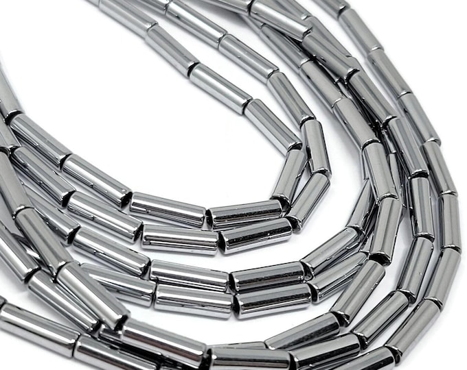 Silver Hematite Column Tube or Cylinder Bead - 9mm by 3mm - Non Magnetic - Whole Strand - 45 beads - Mirror - Metallic - Silver Plated