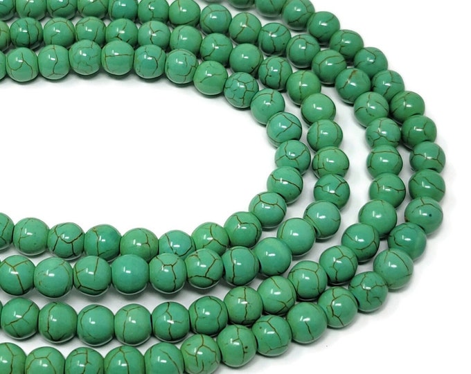 Green Apple 8mm Round Bead - 53 beads - Whole Strand - pea green - lime synthetic turquoise