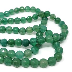 Emerald Green Agate 8mm Faceted Round Bead - Whole Strand - 47 beads - translucent green stone