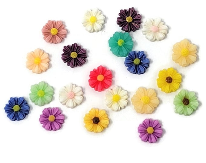 Petite Daisy Cabochon - Two-tone Mixed Color - 8mm by 3mm - 10 20 50 100 250 pcs - Variety Bulk - DIY - Plastic Flower Craft Cabs