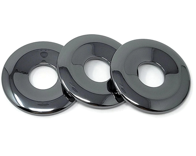 Black Hematite Donut - 40mm by 5mm with 14mm hole - Non Magnetic - open circle ring metallic pi stone gray pendant focal bead