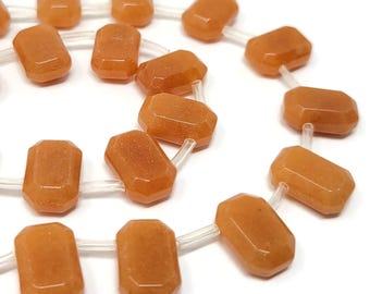 Red Aventurine Faceted Rectangle Bead 15x10x6mm - 26 beads - whole strand - peach stone