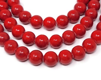 Red Mountain Jade Beads: 12mm Cherry Mashan Jade Strand