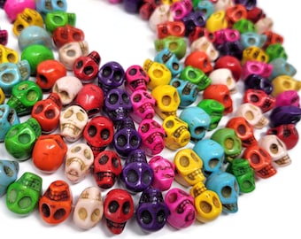 Rainbow Howlite Skull Beads: Mixed Color Sideways Drilled Beads