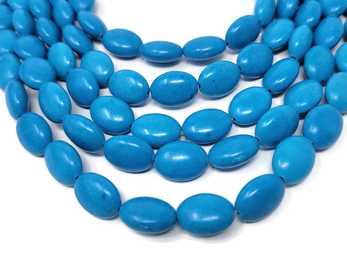 Cyan Blue Oval Bead - 14x10x6mm - 28 beads - whole strand -synthetic turquoise puffed ovals