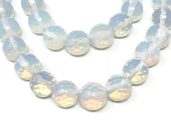Opalite 12mm Faceted Round Bead - whole strand - 31 beads - opal glass - moonstone glass - sea opal - iridescent glowing beads