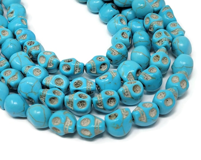 Mixed Color Small Skull Beads - 8mm by 7mm by 6mm - 48 beads - Whole Strand  - rainbow howlite bead - colorful synthetic turquoise skulls
