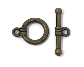 Antique Bronze Toggle Clasp Set - Tibetan Style - Ring & T-Bar - Bulk - DIY - Bracelet or Necklace Clasp - 20mm - 2 5 10 20 50 or 100 sets