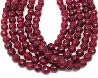 Cranberry Pink Jade 6mm Faceted Round Bead - 58 beads - 13.5" Strand - deep magenta fuchsia dyed stone - raspberry