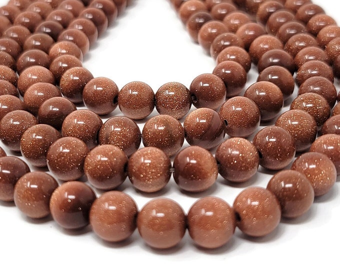 Brown Rust Goldstone 8mm Round Bead - 50 beads - Whole Strand - gold stone - glitter - sparkle