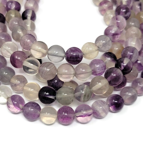 Purple Fluorite 8mm Round Bead - 49 Beads - Whole Strand - purple clear striped stone - transluscent - transparent violet