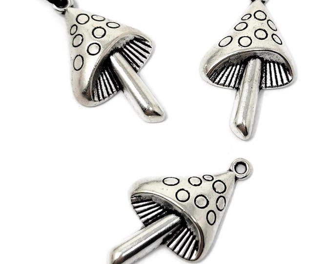 Silver Mushroom Pendant Lot - 19 pieces - 30mm by 17mm - bulk spotted mushroom charms - fungi pendant set