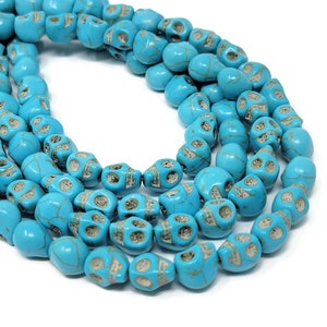 Blue Turquoise Skull Bead - 10mm by 9mm by 8mm - 37 beads - Howlite Skulls - Whole Strand - Sky Blue Synthetic Turquoise