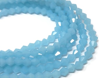 Blue Glass Faceted Bicone Bead - 4mm by 4mm - 97 Beads - whole strand - sky blue cut glass - small light blue milk glass beads