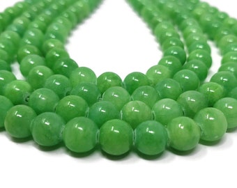 Green Mountain Jade 6.5mm Round Beads - 63 beads - whole strand - opaque dyed marble - spring green Mashan jade