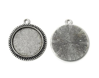 Antique Silver Bezel: 20mm Tray Cabochon Pendant with Starburst Back