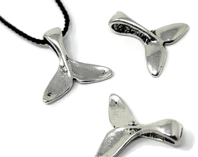 Silver Whale Tail Pendants - 16mm by 16mm by 5mm - bulk necklace pendants - surfer sea ocean design