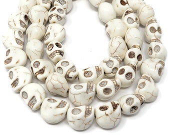 Bone White Large Skull Bead - 15mm by 14mm by 12mm - 26 beads - Whole Strand - Ivory Synthetic Turquoise Skulls